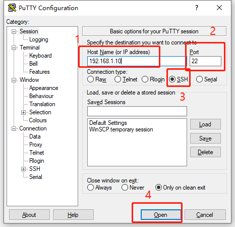 PUTTY链接设置示意图